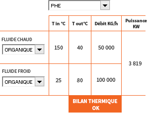 Résultat des calculs d'échangeurs thermiques